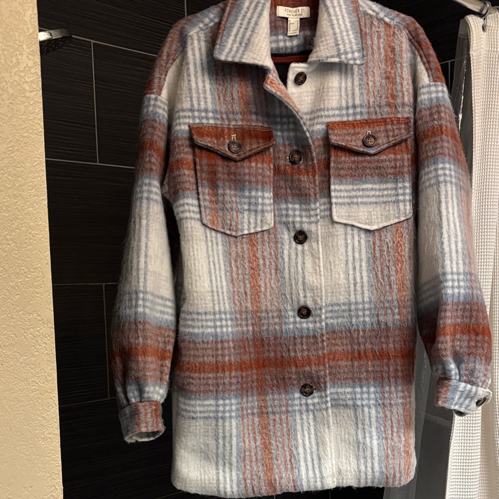 Forever 21 Red and Blue Plaid Teddy Jacket